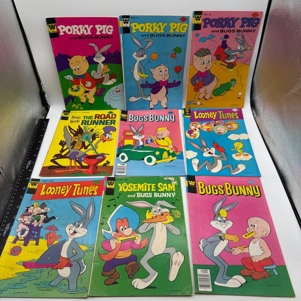 Vintage Looney Tunes Comic Book Lot of 9 Whitman Gold Key Bugs Bunny Porky Pig